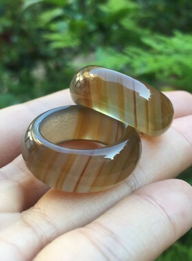 天然原矿无烧条纹玛瑙戒指复古女