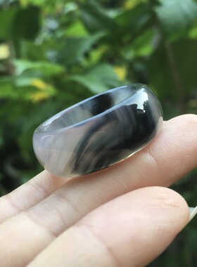 原矿无烧灰黑花玛瑙戒指指环男士