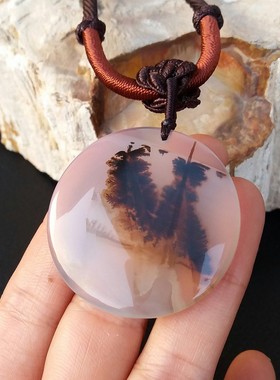 无烧海洋玉髓水草玛瑙吊坠原创