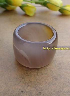 天然原矿冰灰紫玉髓玛瑙扳指戒指