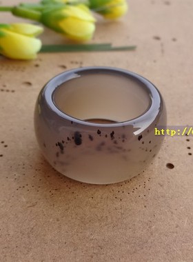 天然无烧灰玛瑙扳指戒指男民族风