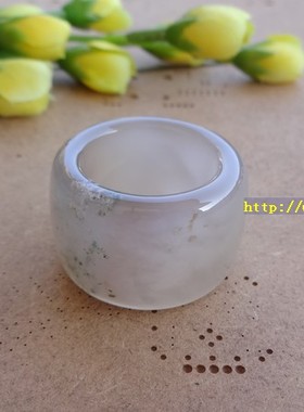 天然无烧水草玛瑙玉髓戒指扳指男