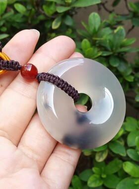 天然无烧玉髓水草玛瑙平安扣吊坠