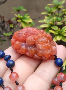 天然原矿南红玛瑙貔貅项链复古女