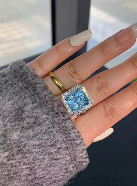 回收9.18ct天然圣玛利亚色海蓝宝戒指吊坠两用款18k金钻石镶嵌