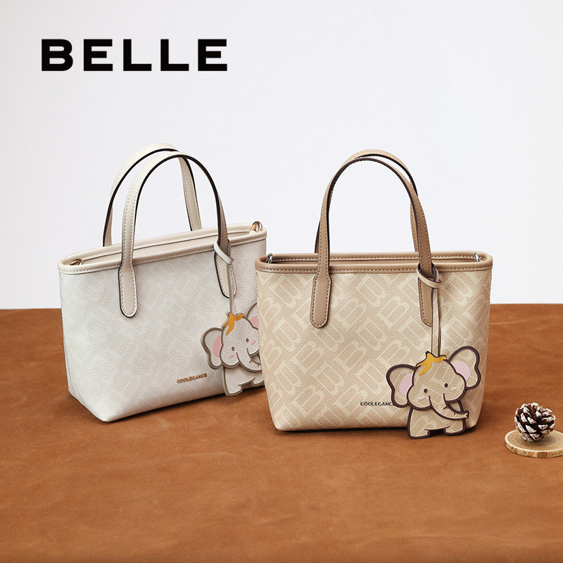 百丽包女2025复古海鸥老花质感小飞象斜挎手提白色托特包X7381BX5,淘宝优惠券,粉丝福利购,淘宝优惠卷