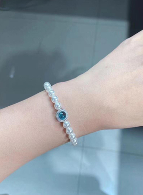 s925银微镶钻海蓝宝石手链