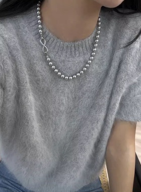 法式轻奢真多麻珍珠项链女灰珍珠叠戴双层珍珠项链毛衣链女可拆分