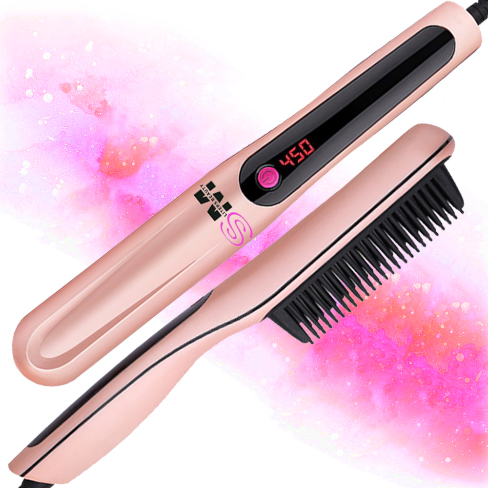 便携直发陶瓷负离子家用防烫直发梳Hair Straightener Brush 内扣 - 图1