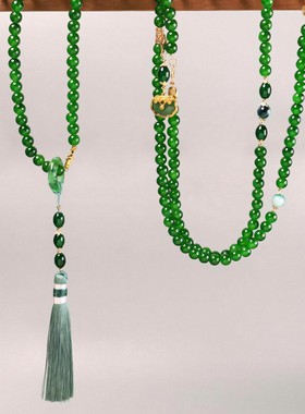 新中式项链配饰民族风璎珞背云长款超仙中国风高档男女百搭古风绿