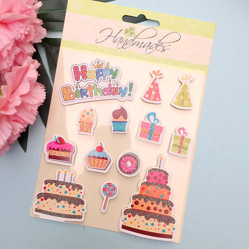 生日蛋糕贴画 立体生日快乐贴纸  礼物小贴画birthday stickers - 图1