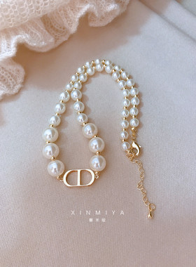 馨米娅复古choker气质CD珍珠项链
