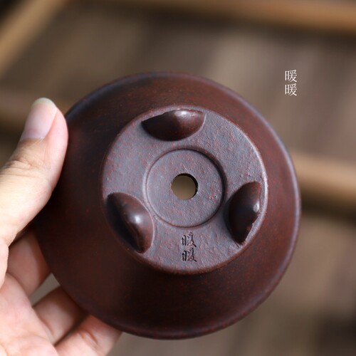 『云足圆斗盆』暖暖花器/紫砂古铜古红泥/微盆景盆 - 图2