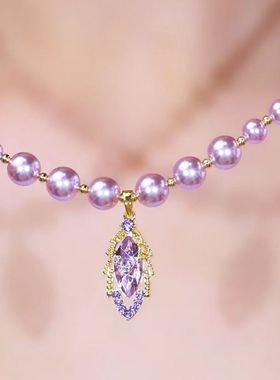 思慕琦水钻仿珍珠圆珠链女树叶