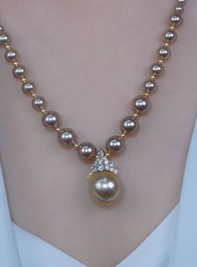 思慕琦水钻仿珍珠圆珠链女皇冠