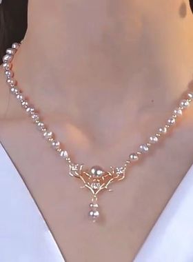 思慕琦合金仿珍珠圆珠链女鹿项链