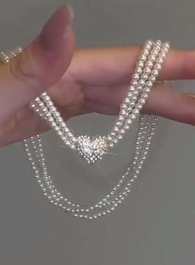 思慕琦铜仿珍珠圆珠链女爱心项链