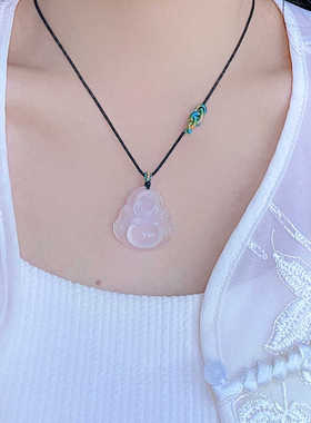 至爱天然高冰透底玉髓佛公项链