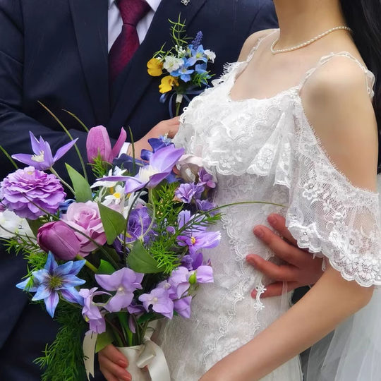 韩式婚礼森系蓝色姐妹团胸花女方送亲结婚伴郎伴娘胸花高级感简约