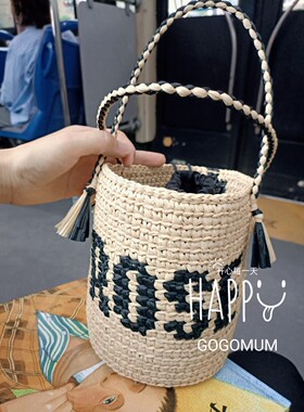 【GOGOMUM】手工钩针编织包 夏季棉草水桶包 玫瑰花包手工定制