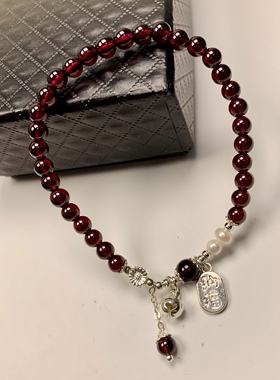 天然莫桑石榴石珍珠小清新手串