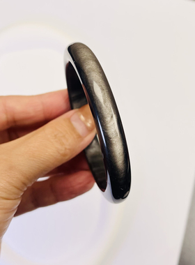 天然精品银曜石细条手镯饰品女黑色宝石水晶双金猫眼龙晶时尚简约