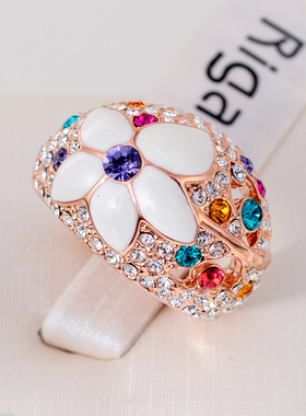 伊泰莲娜丽晶红苹果品牌系列满彩钻戒指女士豹子大宽面指环男JZ21