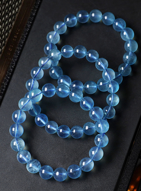 收藏保真冰种魔鬼蓝海蓝宝手链