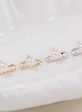 DIY珍珠配件 精工S925纯银新品别针耳环轻奢重工耳饰托半成品耳钉