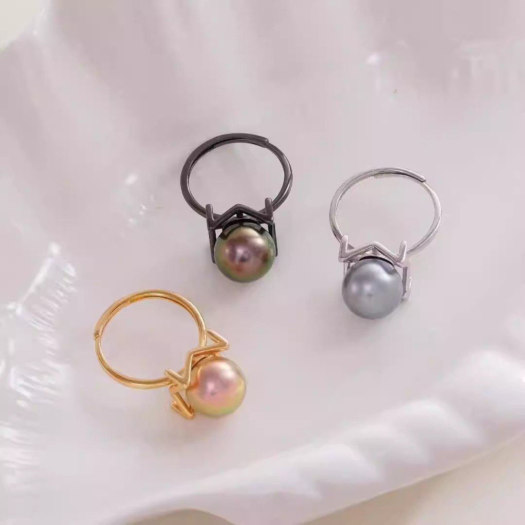 DIY Pearl Accessories S925 Sterling Silver Seiko Micro-Inlaid Thick Plated Square Ring Light Luxury Heavy Industry Finger Earrings Semi-finished Products