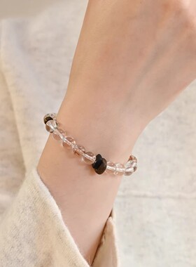 【止观明净】天然白水晶黑金超七手串女设计感情绪稳定水晶手链