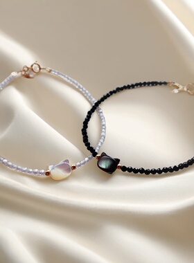 白色金手链小众水晶猫咪水晶