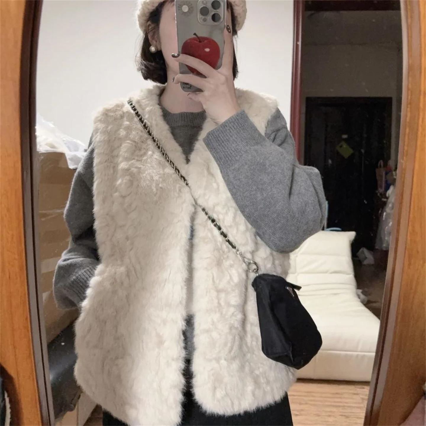 皮草马甲女2025新款外穿水貂羊羔毛毛绒绒超好看叠穿皮毛一体坎肩 - 图2