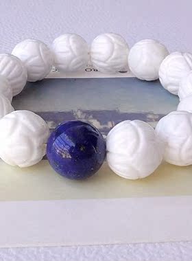 天然白色水晶手链莲花青金石