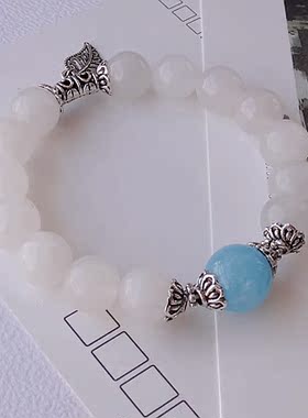 海蓝宝天然白色玉髓水晶手链