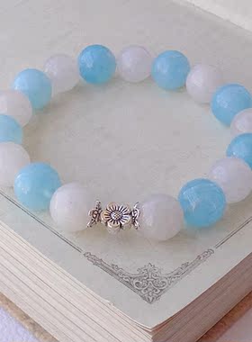 海蓝宝天然白色玉髓水晶手链