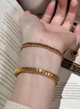 18K金色手链红宝石满钻轻奢女