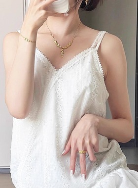 18K金色麦穗叶子项链女轻奢小众