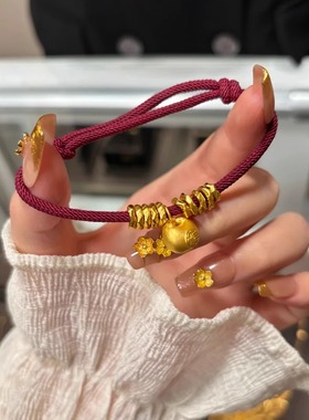 国潮黄金色小胖福盘缠手链