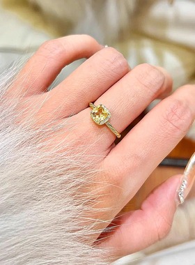 18K金小方糖黄钻开口可调戒指