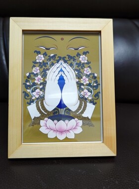 小唐卡摆件般若佛眼摩尼宝实木