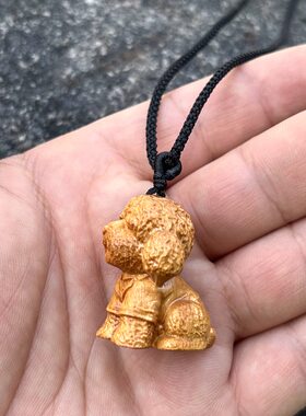 实木新中式本命年黄色戌狗挂件