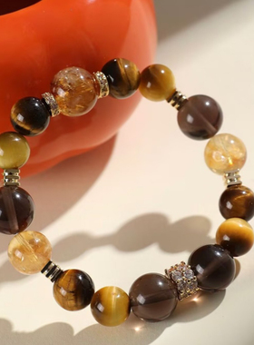 金霸大综合天然黄塔晶男女款本命年手串金虎眼大头姐蛇年礼物手链