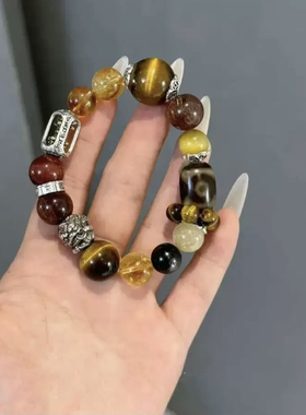 大头姐同款钱途无量藏式三眼珠超七金发晶金银山水晶手串女虎眼石