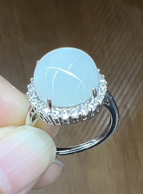 霸气饱满新疆和田玉白玉猫眼戒指