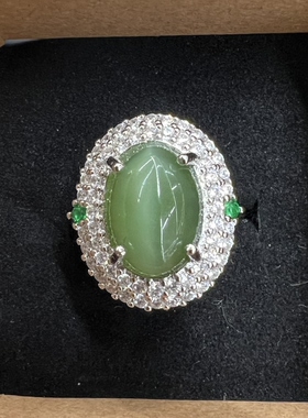 和田玉碧玉猫眼戒指