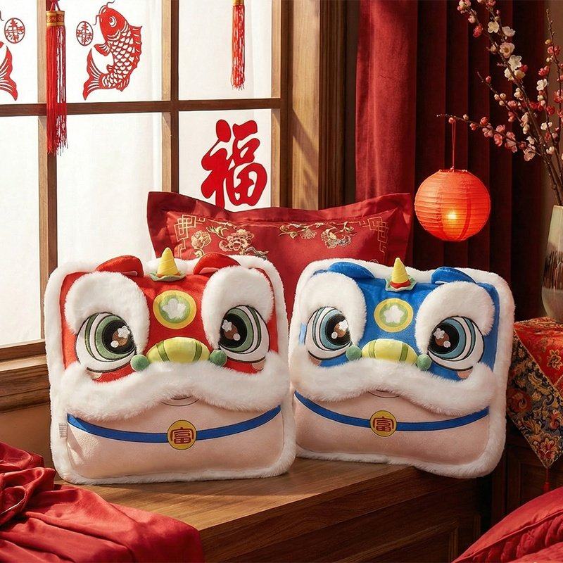 2026国潮醒狮抱枕公仔客厅沙发靠垫马年吉祥物抱枕毯子二合一定制,淘宝优惠券,粉丝福利购,淘宝优惠卷