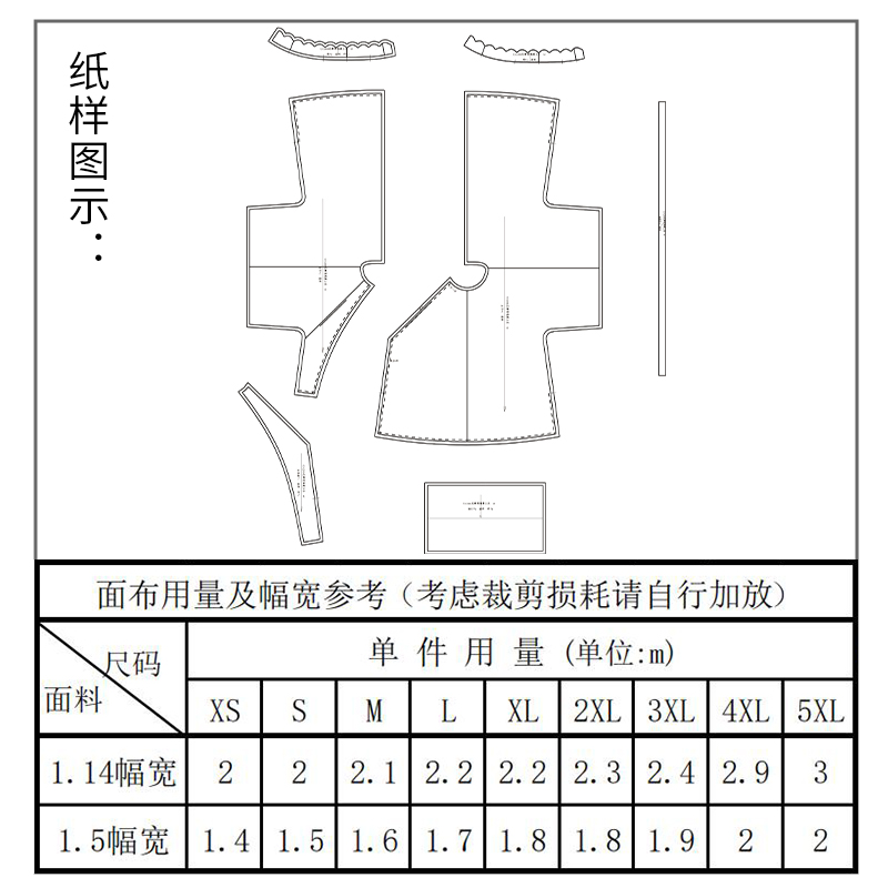 沪小鹿纸样 新中式改良香云纱上衣裁剪图缝纫做衣服样板 CX299 - 图2