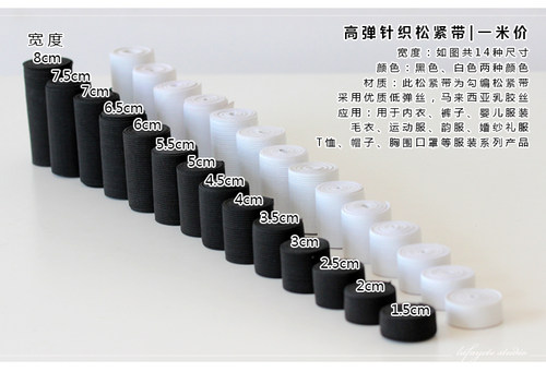 老佛爷辅料铺 基础加厚松紧带宽橡筋扁衣服橡皮筋黑白弹力裤腰包 - 图0
