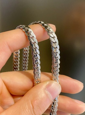 男潮压花古巴链不褪色项链简约